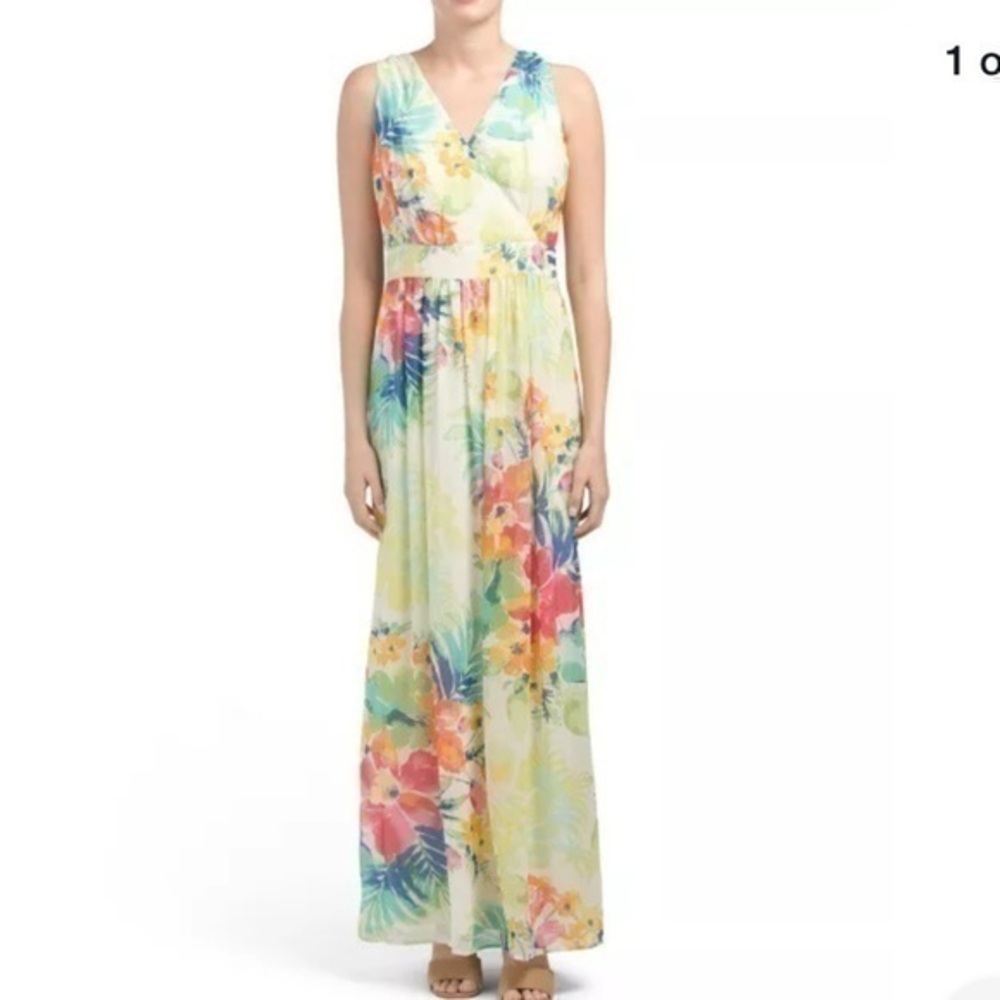 ANNE KLEIN Ivory tropical floral maxi dress